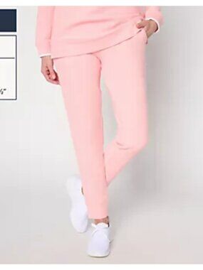 Denim & Co. Active A715842 Petite Ottoman Ankle Joggers Pink Size SP NWT